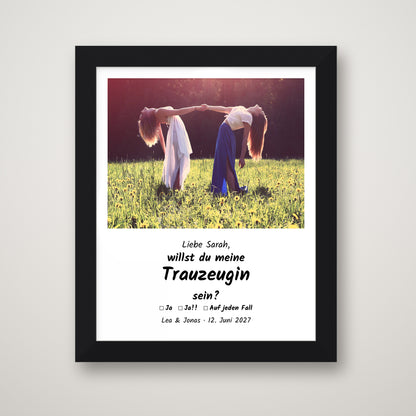 Willst du meine Trauzeugin sein? – Poster im Holzrahmen